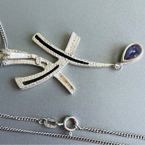 Vintage Abstract Pendant Necklace W/ Amethyst Onyx Abalone Pearl Sterlin… - Picture 5 of 6